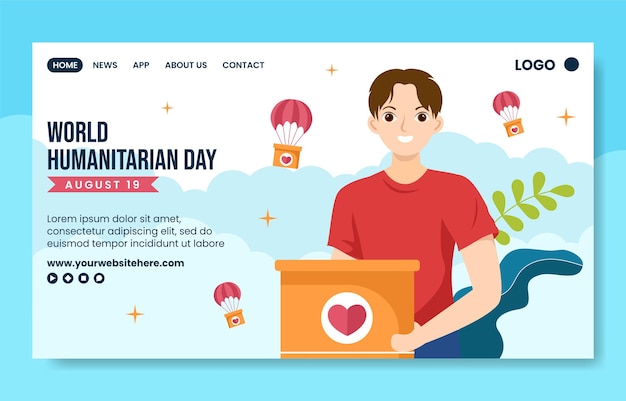 World humanitarian day social media landing page hand drawn templates background illustration