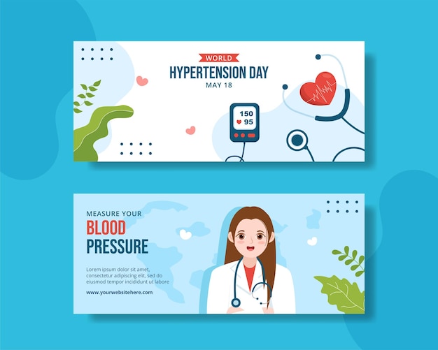 World hypertension day horizontal banner cartoon hand drawn templates background illustration