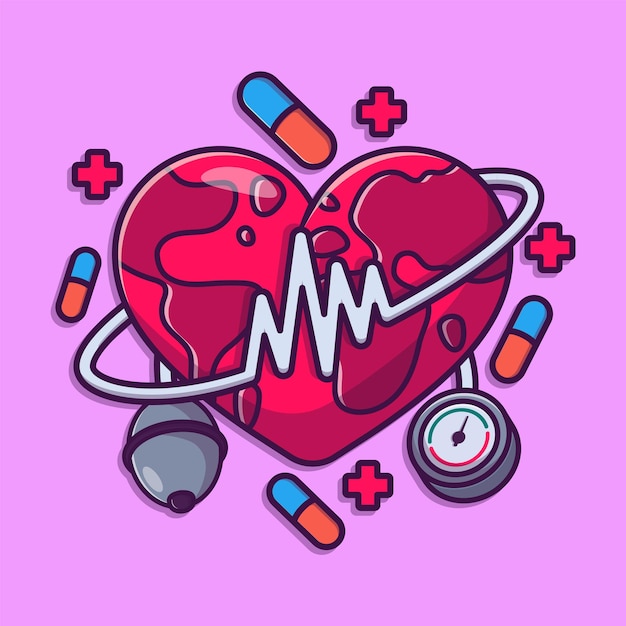 World hypertension day icon illustration stethoscope world and heart icon illustration