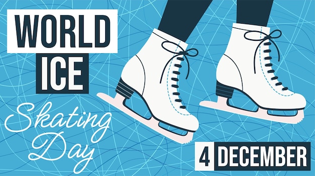 World Ice Skating Day illustration 4 December Cartoon vector illustration of white skates on blue background