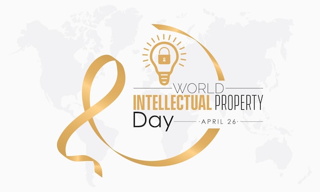 World intellectual property day patent right circle ribbon awareness banner or template orange and black color design in white background with security lock and lightbulb idea observed on april 26