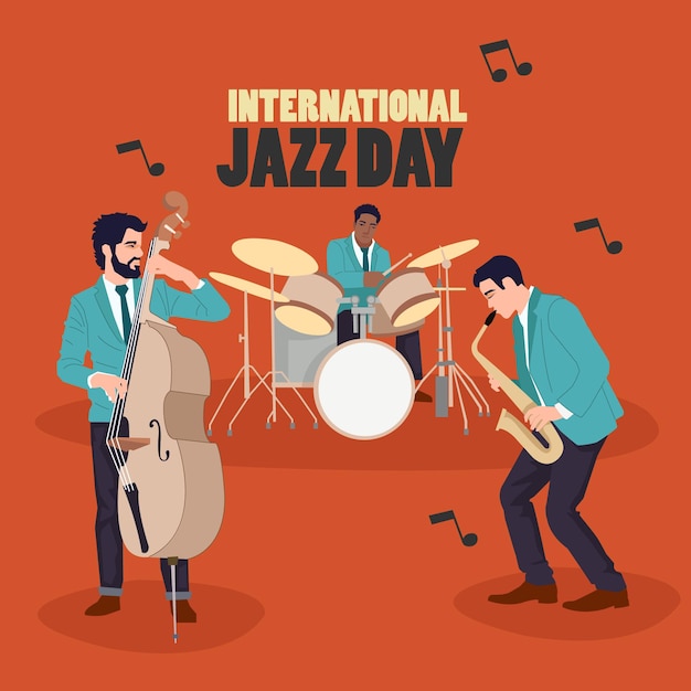 World jazz day celebration with jazz group at concert illustration