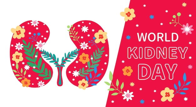 world kidney day BANNER with decoration flowers
