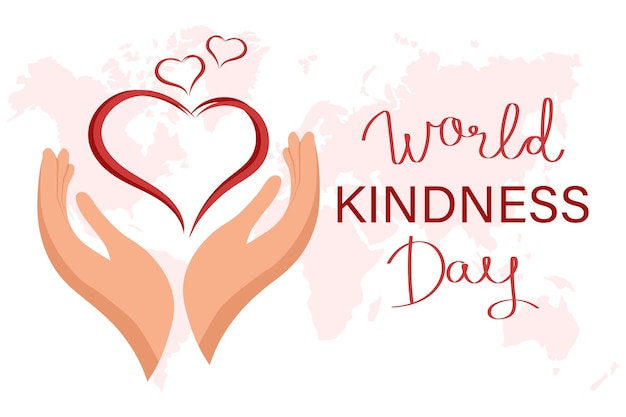 Vector world kindness day banner november 13th holding hands with a pink heart illustration poster