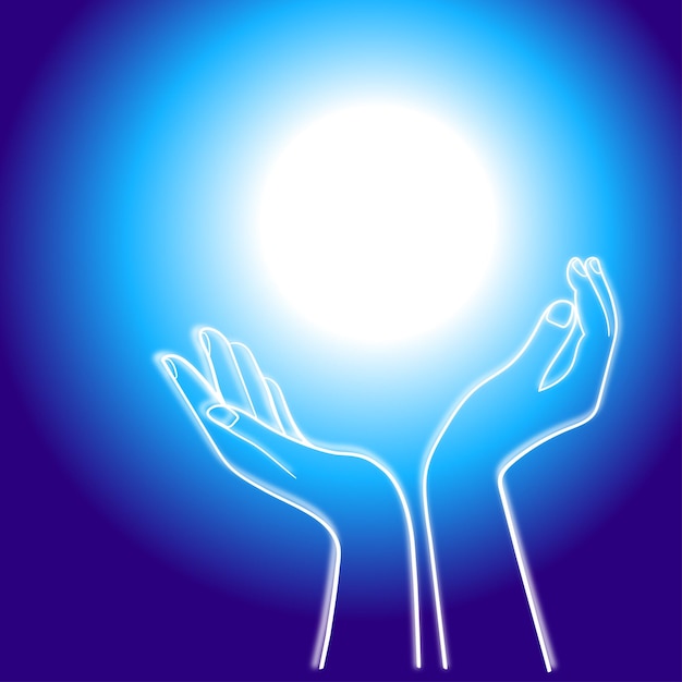 Vector world kindness day designopen cupped hands on blue gradient background