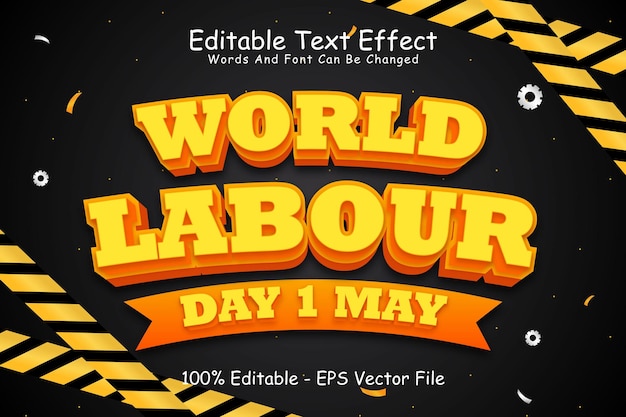 Всемирный день труда Редактируемый текстовый эффект 3-мерное тиснение в мультяшном стиле