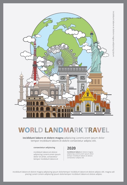 The world landmark travel poster template