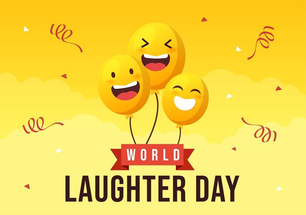 Вектор Иллюстрация всемирного дня смеха с выражением лица улыбки мило в мультяшных рисованных шаблонах
