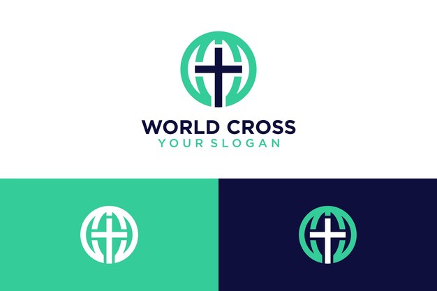 Design del logo del mondo con croce o religione