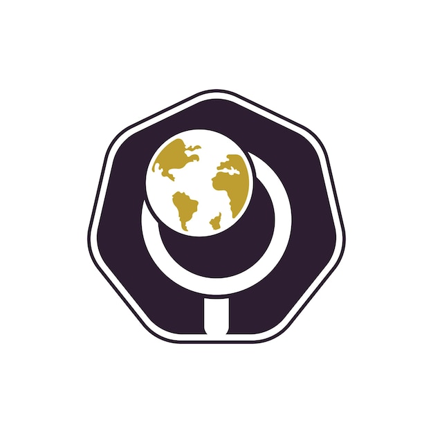 World and loupe logo combination. unique globe and search logotype design template.