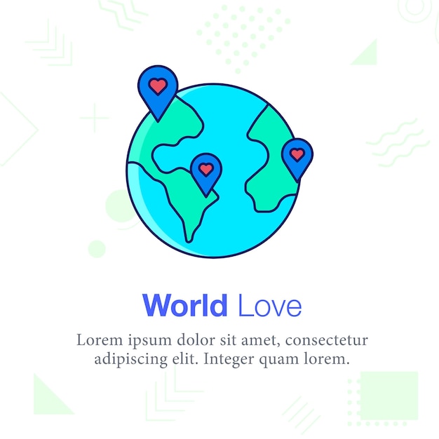 World Love, Globe, map, location vector icon illustration