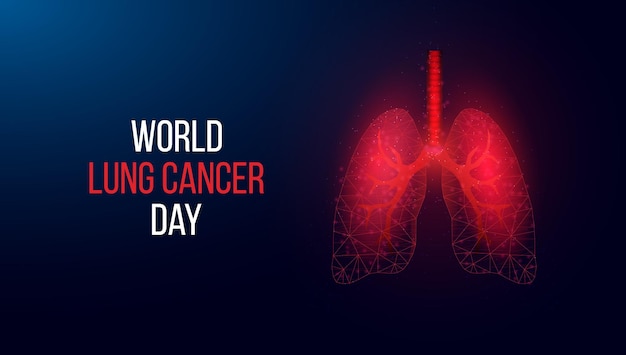 World Lung Cancer Day concept Banner template with glowing low poly lungs Futuristic modern abstract Isolated on dark background Vector illustration