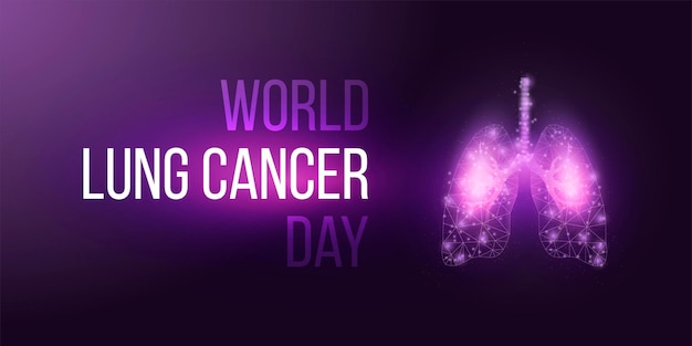 World Lung Cancer Day concept Banner template with glowing low poly lungs Futuristic modern abstract Isolated on dark background Vector illustration