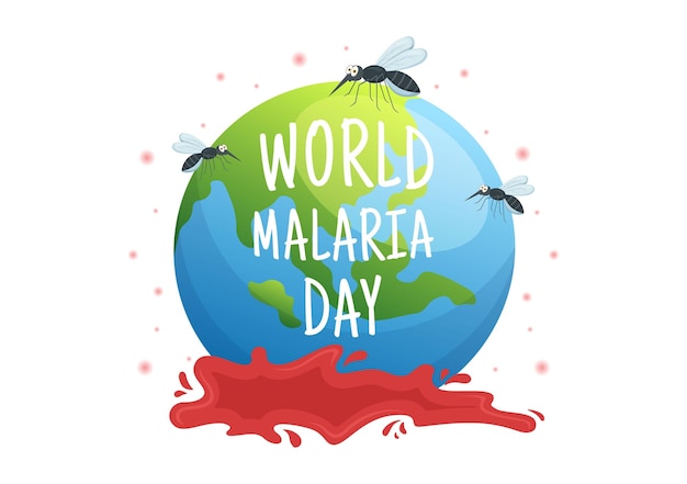 Giornata mondiale della malaria il 25 aprile illustrazione con la terra protetta dalle zanzare disegnata a mano