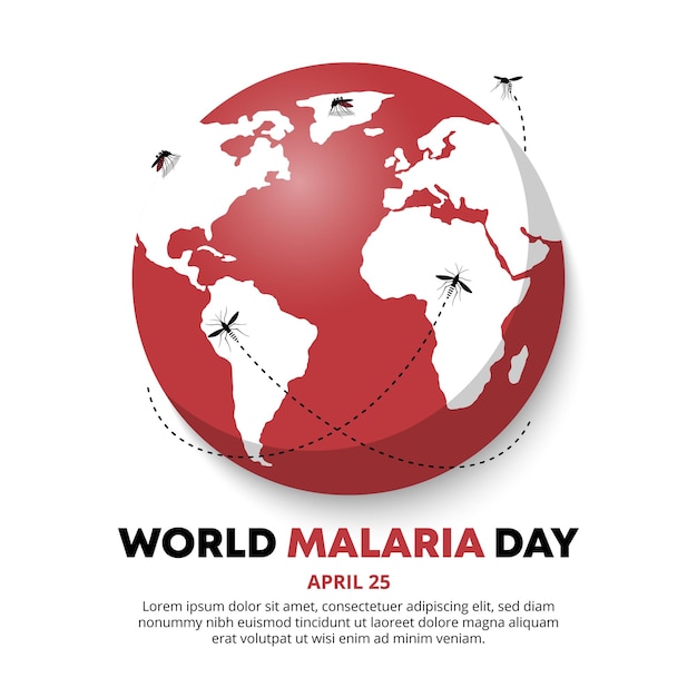 World malaria day background with mosquitoes surrounding the world