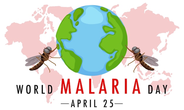 Logo o banner della giornata mondiale della malaria con segno di zanzara sulla terra