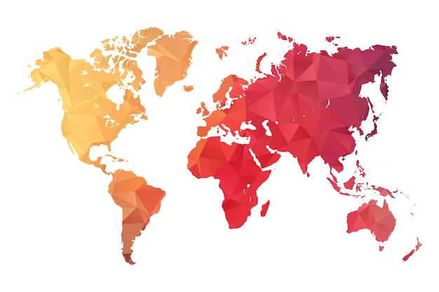 Vettore mappa del mondo - grafica astratta geometrica a gradiente triangolare a bassa poligonale sgualcita su sfondo bianco