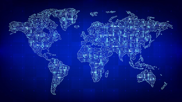 world map abstract map of planet made with binary code global network connection futuristic background with map of planet earth digital binary data and streaming digital code vector illustration