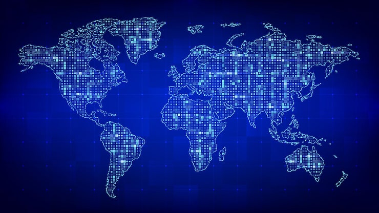 Vector world map abstract map of planet made with binary code global network connection futuristic background with map of planet earth digital binary data and streaming digital code vector illustration