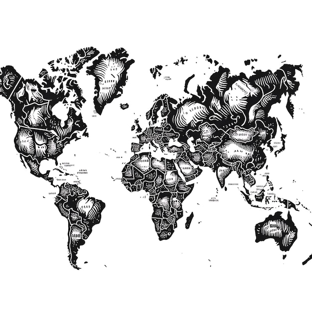 world map animal wild wildlife flower floral drawing design vector illustration hand drawn