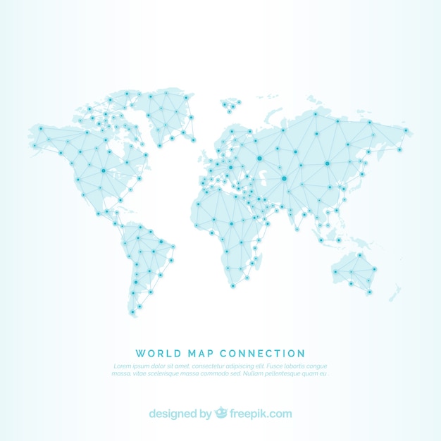 Vector world map background with lines and dots