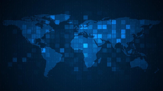 Vector world map on blue background