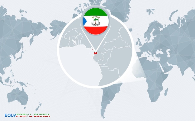 赤道ギニアを拡大したアメリカを中心とした世界地図