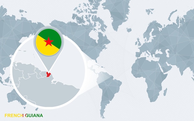 World map centered on America with magnified French Guiana