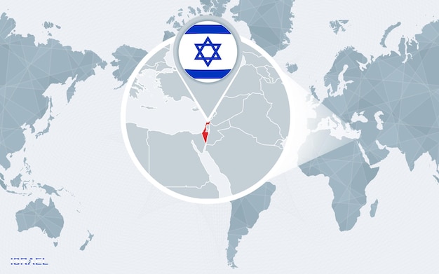 Vettore mappa del mondo centrata sull'america con israele ingrandito
