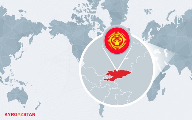 Карта мира с центром в Америке и увеличенным Кыргызстаном