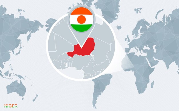 World map centered on America with magnified Niger