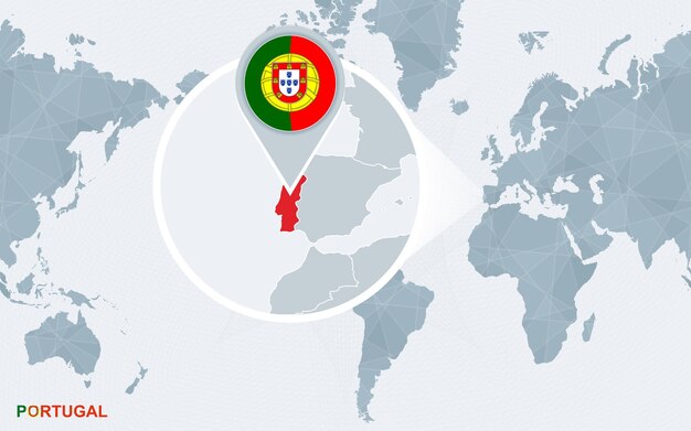 Mappa del mondo centrata sull'america con il portogallo ingrandito