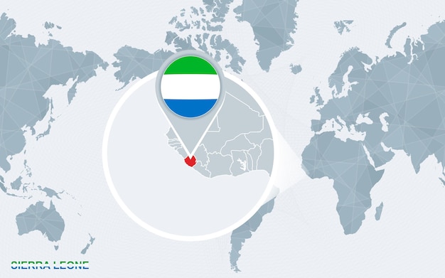 World map centered on America with magnified Sierra Leone