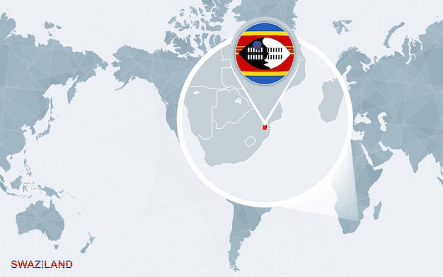 World map centered on America with magnified Swaziland