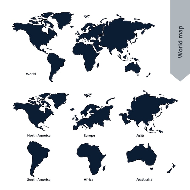 World map and continent