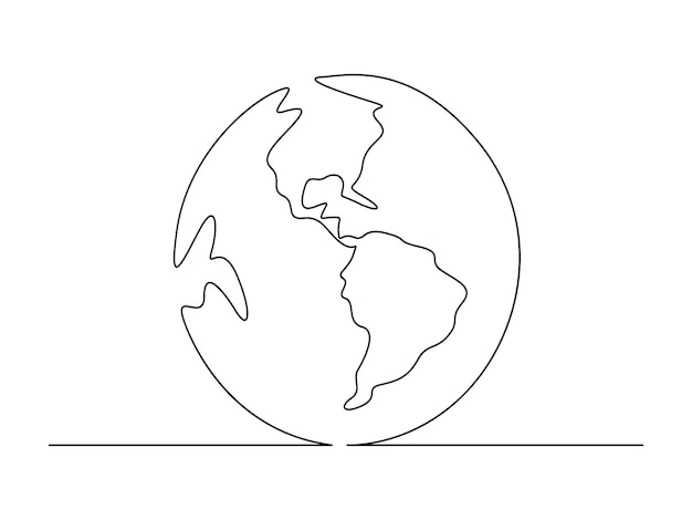 Vector world map continuous one line drawing of earth globe vector illustration pro vector