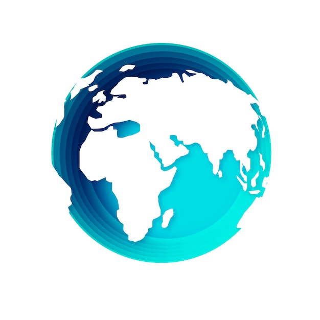 青い円の世界地図地球儀紙カットアートフレーム旅行時間ベクトル