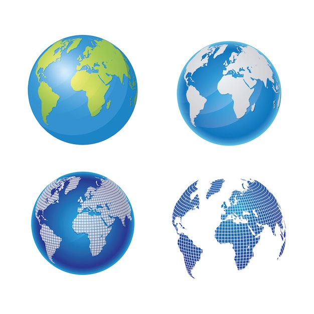 Vector world map and globe vector illustration