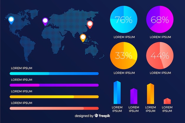 Vector world map gradient infographic with percentages