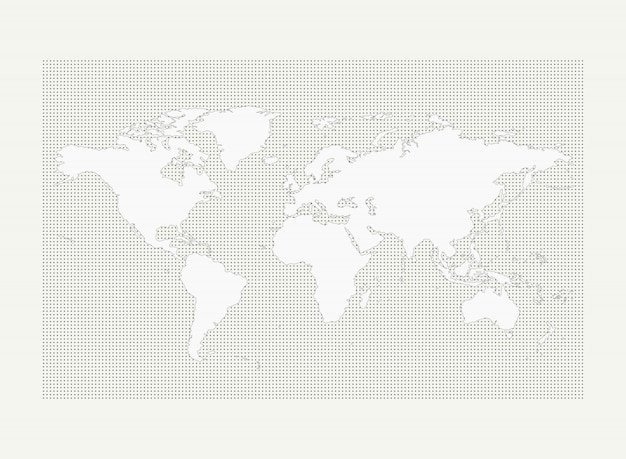 Vector world map on gray circle dot pattern on white background