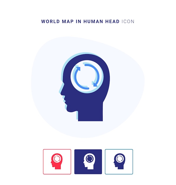 Vector world map in human head icon logo and vector template