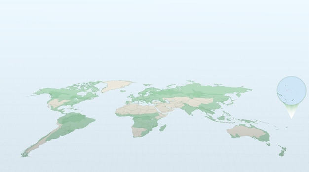 キリバスの国旗と詳細な地図で国キリバスの場所を示す遠近法での世界地図