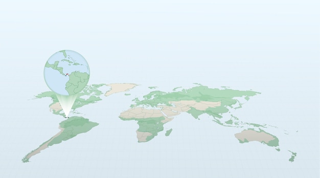 パナマの国旗と詳細な地図で国パナマの位置を示す遠近法の世界地図