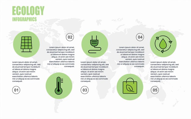 Инфографический шаблон карты мира с указателями на тему экологии для презентации