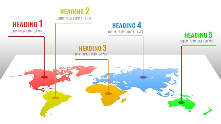 Vector world map infographics of continents vector illustration