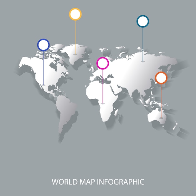 World map infographics with pointer marks banner communication concept countries business world map concept