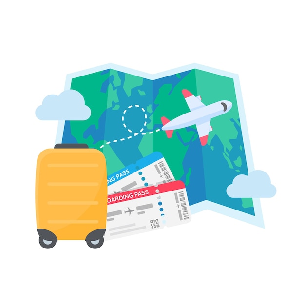 The world map is pinned to plan travel by international airlines with luggage and plane tickets