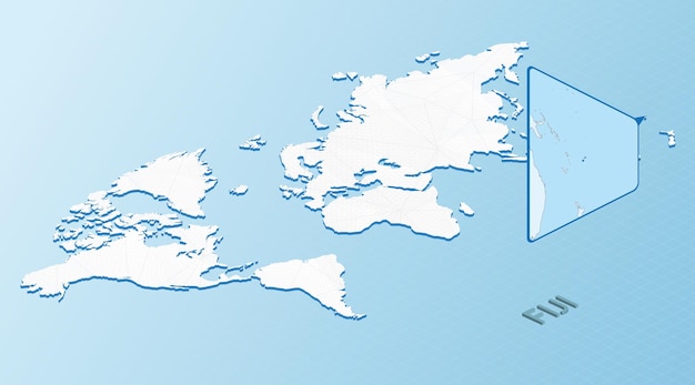 피지의 상세한 지도와 함께 이소메트릭 스타일의 세계 지도 추상적인 세계 지도와 함께 밝은 파란색 피지 지도