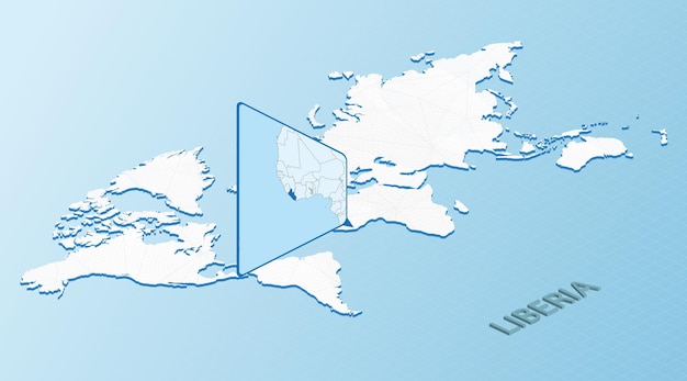 Mappa del mondo in stile isometrico con mappa dettagliata della liberia mappa della liberia azzurra con mappa del mondo astratta