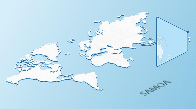 world map in isometric style with detailed map of samoa light blue samoa map with abstract world map